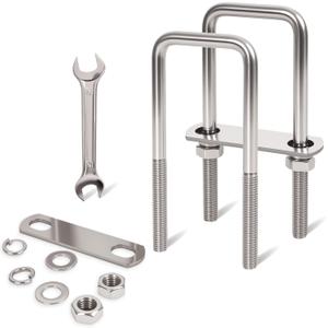 2 Pcs M10 Square U Bolts 2 Inch Wide, 3/8" x 2"W x 5-1/8"L Stainless U Bolt Heavy Duty with Nuts, Bolt Plate and Washers (2, M10 x 2" W x 5-1/8"L)