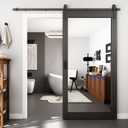 BARNSMITH 42in x 84in Mirror Barn Door with 7FT Sliding Door Hardware Kit Included, 1 Lites Full Length, Solid Wood Water-Proof PVC Surface,No Assembly Required,Black