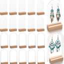 48 Pieces Acrylic Earring Display Stand Jewelry Retail Holder Arch Holder Solid Hollow Acrylic Sign Stand Jewelry Displays with Wooden Bases for Studs Dangle Earring