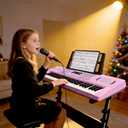 61 Key Keyboard Piano, Digital Kids Piano Keyboard with Stand, Gift for Early Education Children, Pink, 29.92 inches x 9.4 inches x 2.4 inches