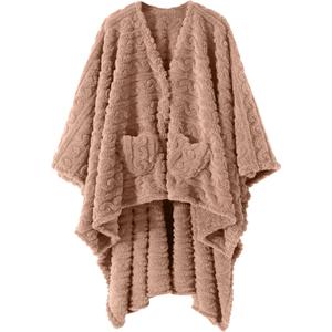 Wearable Blanket Poncho Cape Wrap for Adult, Cozy Sherpa Fleece Pocketed Shawl TV Throw Blankets for Office and Lounge(Blush,58'' x 64'')