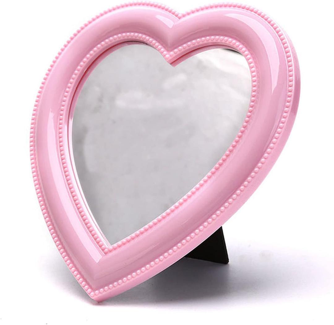 BinaryABC Heart Makeup Mirror Cosmetic Mirror Wall Desktop Mirror Bedroom Mirror,Valentines Day Gift(Light Pink)