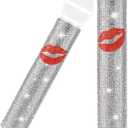 Facmogu Mic Not Included Silver Rhinestones Microphone Cover, Universal Red Lips Glitter Decor Sleeve, Sparkly Bedazzled Rhinestone Mic Cover Cordless Handheld Shining on Tours & Show