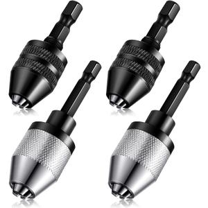 Honoson Keyless Drill Chuck Bit 1/4 Inch Hex Shank Keyless Drill Chuck Fast Change Converter Extension Screwdriver Adapter in 0.3-6.5 Mm, 0.3-3.6 mm for Tool Attachment(4 Pieces)
