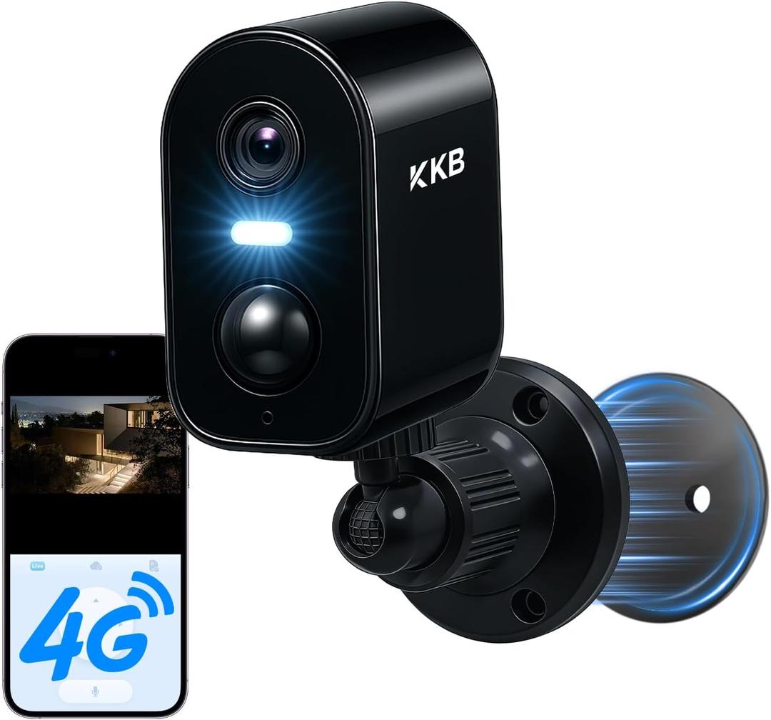 KKB 4G LTE Cellular Security Cameras Wireless Outdoor, Magnetic Mount, 2K No WiFi Security Camera Indoor Battery Powered Built-in SIM, Off-Grid Camera Without Internet, Night Vision, AI Detection (Black)
