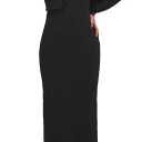 GRECERELLE Women's Fall 2 Piece Sets Long Sleeve Cropped Cardigan Split Crewneck Midi Dress, Black, XL