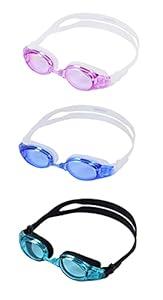 YUENREE Swim Goggles 3 Pack - Swimming Goggles for Adults Men Women Youth Teens Ages 8+ - No Leak, Anti-Fog, UV Protection, Easy to Adjust and Non Slip - with 3 Hard Travel Cases