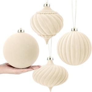 Civaner 4 Pcs Velvet Christmas Ball Ornaments,8 Inch,Beige