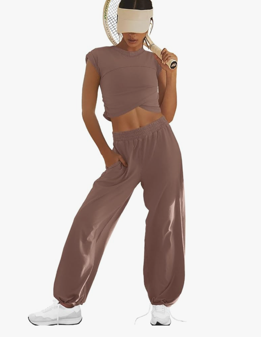LAMISSCHE Womens Loungewear Set 2 Piece Outfits Sets Cropped Tops and Wide Leg Pants with Pockets Tracksuit XS