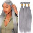 Bundles Human Hair 26 28 30 Inch Sliver Grey Straight Wave Human Hair Bundles Sliver Grey Unprocessed Brazilian Virgin Quick Weave Hair for Black Women