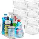 Plastic Food Storage 8 Pack Clear Container Bin with Handles for Organizing Kitchen, Pantry, Refrigerator, Freezer, Pantry, Cabinet, Closet, Bathroom. 10”x7.5”x5.3”