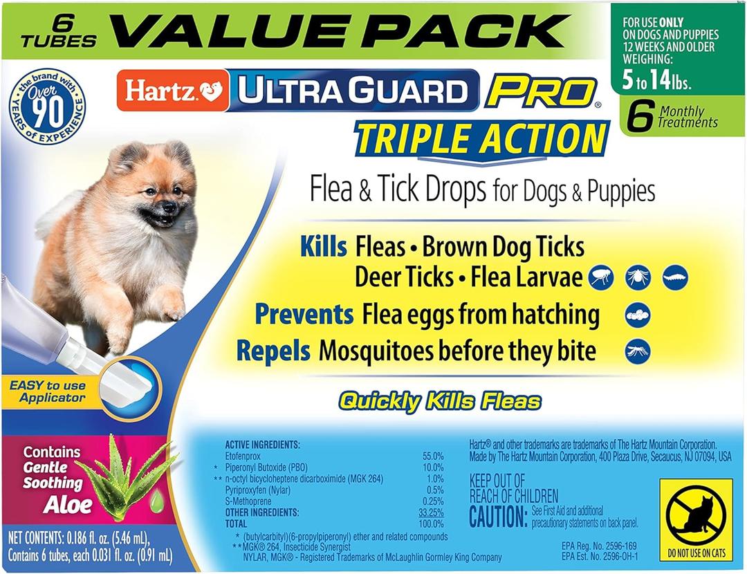 Hartz UltraGuard Pro Flea & Tick Topical Dogs & Puppies Treatment & Prevention, 6 Months, 5-14 lbs