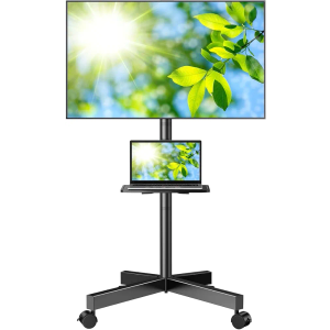 PERLESMITH Mobile TV Stand for 23-60 Inch LCD LED Flat/Curved Screen TVs, Tilt TV Cart Holds up to 88Lbs, Portable TV Stand with Laptop Shelf, Rolling TV Floor Stand Max VESA 400x400mm (PSTVMC06)