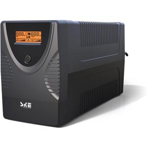 SKE SK1250 1250VA/720W UPS Battery Backup & Surge Protector - Uninterruptible Power Supply with LCD Display, AVR Voltage Regulation, 8 Outlets, Backup Power for PC, Router, NAS & Home Office
