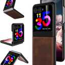 Foluu for Motorola Razr Plus 2023 Case, with Front Built-in Screen Protector, PU Leather + Hard PC Shell Ultra Thin Slim Durable Protective Phone Case Cover for Motorola Razr Plus 2023 (Brown)
