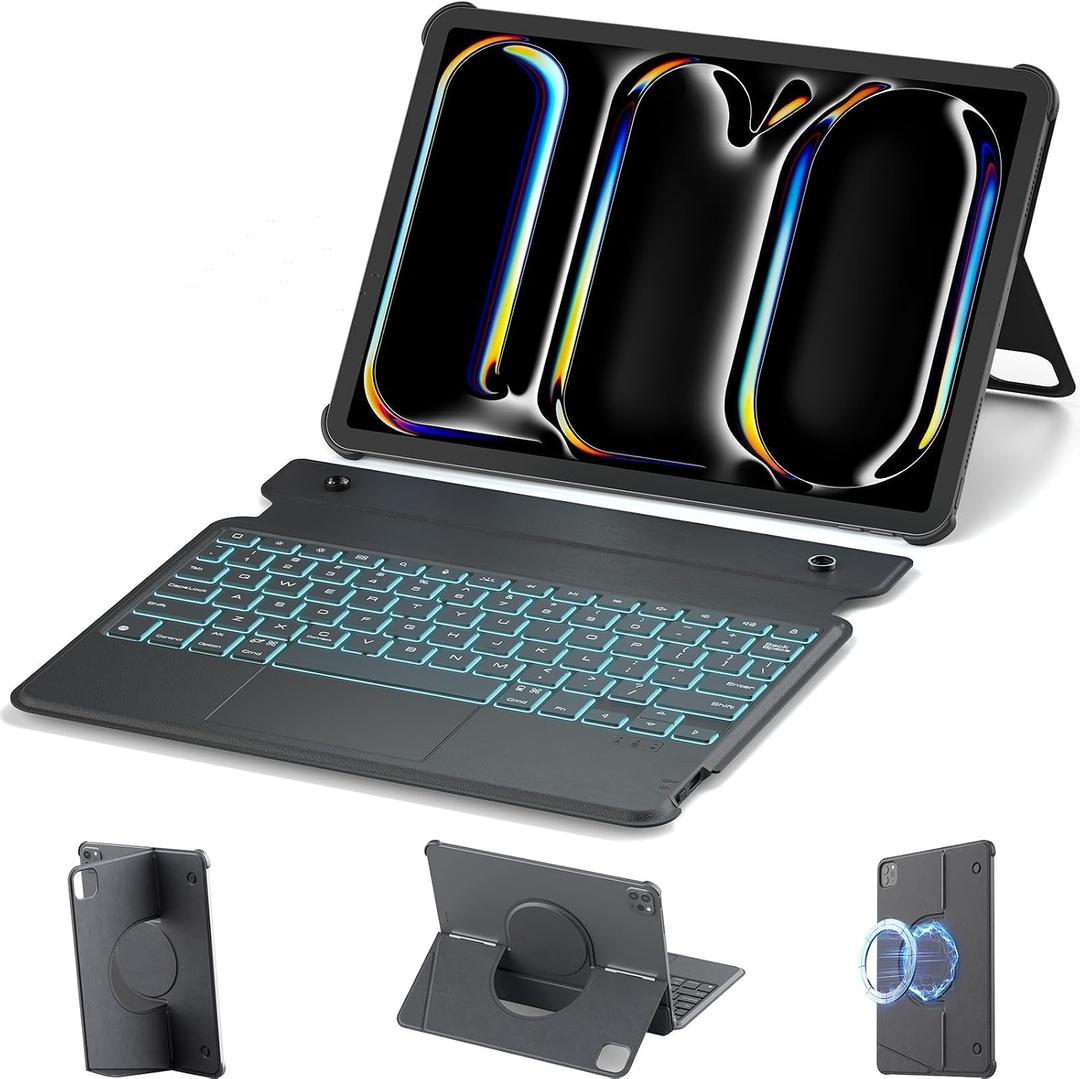 Nillkin for iPad Air/Pro 13 Inch Case with Detachable Keyboard, Slim Magnetic Rugged Keyboard Case for iPad Air 13 M3/M2 and iPad Pro 13 (7th Gen) M4 with Stand Backlit Multi-Touch Trackpad, Black