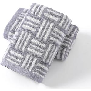 YiLUOMO 100% Cotton Grey Hand Towels White Striped Pattern Super Soft Highly Absorbent Bath Hand Towels Lightweight Quick Dry Hand Towels 13 x 29 Inch 2 Pack