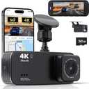 Lensuge  Dash Camera for Cars, 4K Ultra HD Dash Cam Front and Rear, Dash Cam with App Control, 32GB Card, Built-in Wi-Fi & GPS, 3.16”IPS Screen, 170°Wide Angle, WDR, Night Vision, 24H Parking Mode
