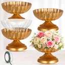 4 Pcs Metal Gold Compote Bowl for Centerpiece Flower Holder Compote Vase Indoor Outdoor Flowers Fruits Plant for Christmas Wedding Home Party Decoration (7 Inch,Stylish)