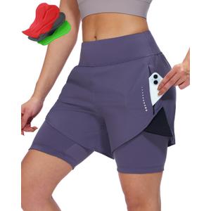 Sportneer Women Padded Bike Shorts - 4D Bicycle Cycling Shorts with 2 Zipper Pockets & 1 Inner Thigh Pocket, XL