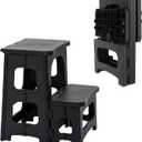 2-Step Folding Stool, Portable Bedside Step Stool, Non-Slip Folding Step Stool Plastic Steps Ladder, Hold up to 300 lbs, Lightweight & Foldable Step Ladder for Kitchen Toilet Office Home RV (Black）