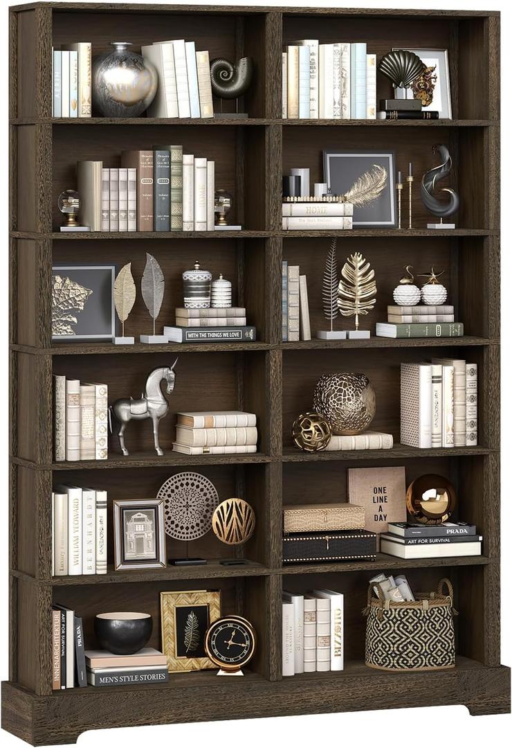 TVU 6-Tier Wood Book Shelf, 47" Wide Large Bookcase and Bookshelf, 76" Tall Bookcase with Storage, Freestanding Wood Display Book Shelves for Living Room, Home Office, Walnut