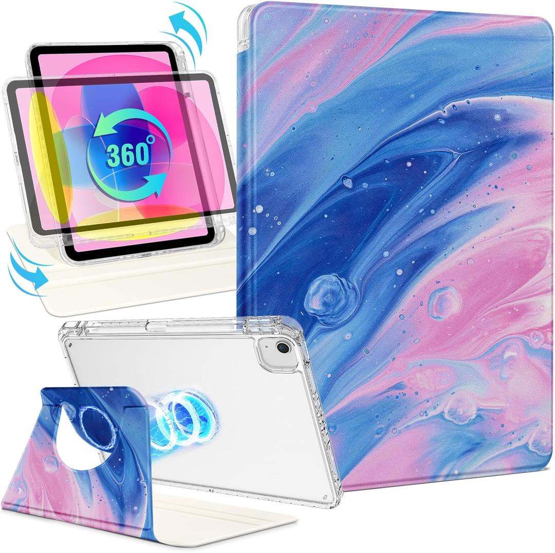 Shorogyt for iPad Air 11 Inch Case M3 2025&M2 2024/Air 5th Generation 2022/Air 4th Gen 2020/Pro 11 Inch Case Magnetic Stand for Women - Cute 360 Degree Rotating Cover Girls Pencil Holder,Blue Painting (For iPad Air 11 2025/2024/5th/4th/Pro 11 Inch, Blue Painting)
