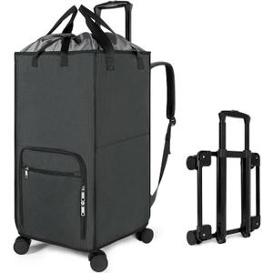 Bukere Extra Large 3 in 1 Rolling Laundry Backpack Bag with Wheels, 90L Freestanding Laundry Basket, Collapsible Laundry Hamper with Removable Wheeled Cart for College Dorm Apartment Laundry Room (Midnight Grey)