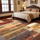 YIHOUSE Brown Area Rug 8x10, Farmhouse Rugs Washable,Vintage Burgundy Carpets for Bedroom,Burnt Orange Area Rug Non Slip,Geometric Boho Rug for Kitchen,Dining Room