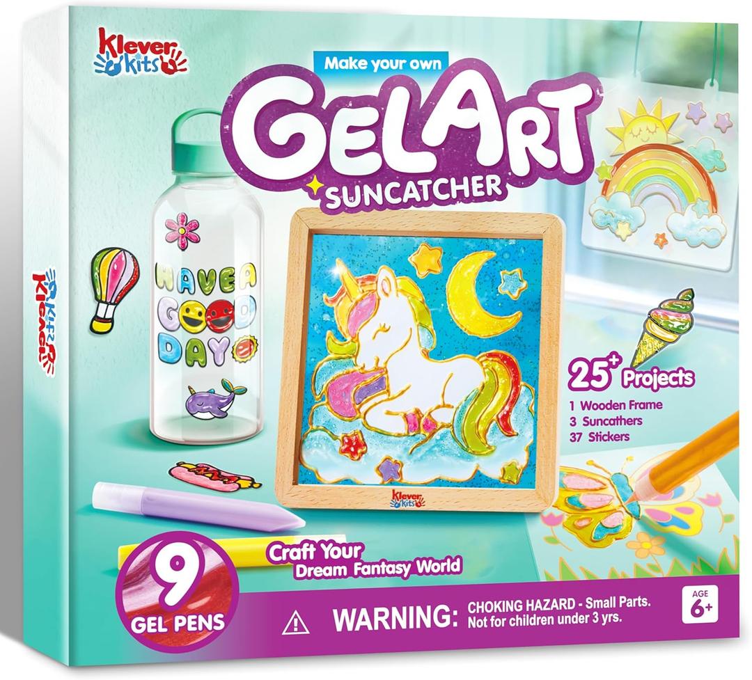 Klever Kits DIY Gel Art Suncatcher Kits for Kids, Paint Your Own Unicorn Window Art Kit with Photo Frame, Painting Arts and Crafts for Kids Ages 6-8 Girls Boys Birthday Gifts Halloween Decor by Jova