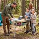 Camping Table Portable Foldable with Adjustable Legs, Aluminum Roll Up Table with Large Mesh Storage Layer & Carrying Bag, Lightweight Outdoor Picnic Table for Camping, Beach, BBQ, Backyard