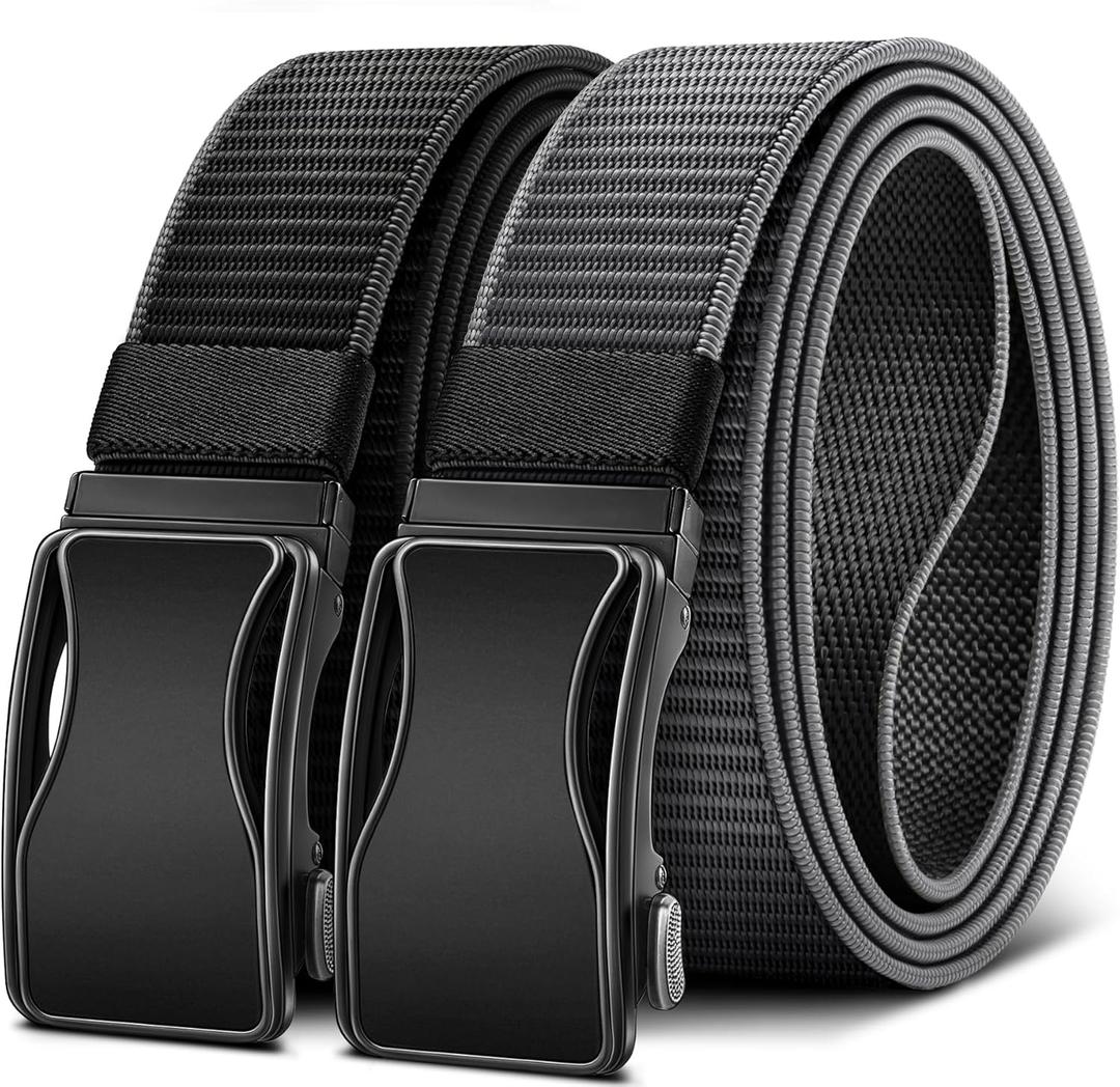 BULLIANT Mens Ratchet Belt Reversible,Web Nylon Casual Belt for Gift Men Golf Hiking Pants Jeans 2 In 1(Black/Gray,34"-40" Waist Adjustable)