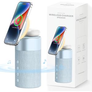 COLSUR Bluetooth Speaker, Magnetic Wireless Charger, Bluetooth Speakers with Night Light, 2 in 1 Wireless Charging Station
