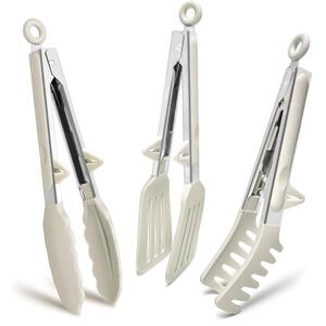 Kitchen Tongs, 9 Inch Tongs for Cooking with Silicone Tips, Food Grade Small Silicone Tongs, Mini Serving Tongs for Nonstick Pans, BBQ, Salad, Set of 3, White