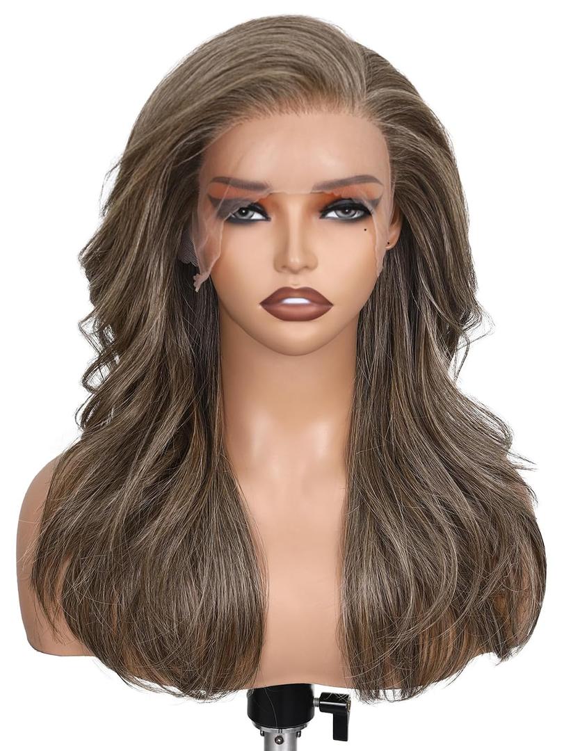 FAVE 136 Synthetic Lace Front Wig 18 Inches Light Brown Layered Wig Pre-Plucked Glueless Wig for Women Hair Replacement Wigs Futura Fiber Ash Brown
