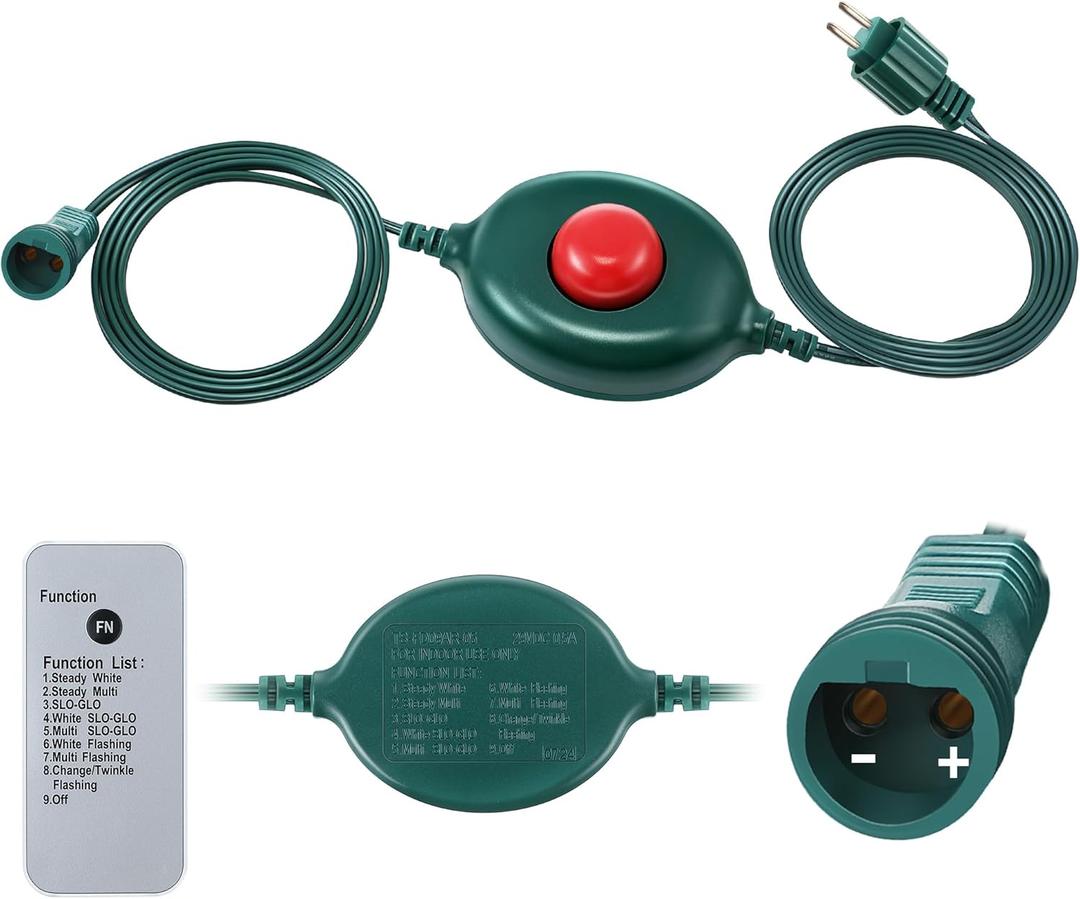 Meonum 1/2 inch Plug Power Cord for Christmas Tree Lights, Foot Switch 9 Light Modes Remote, 15FT Extension Cord Foot Pedal Compatible with TS-8W29V TS-12W29V TS-13W29V (Right Positive)