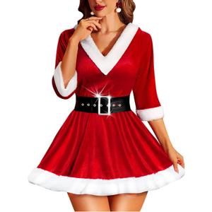 RSLOVE Christmas Lingerie for Women Sexy Santa Babydoll Chemise Mrs Claus Costume with Belt (Red, XXL)