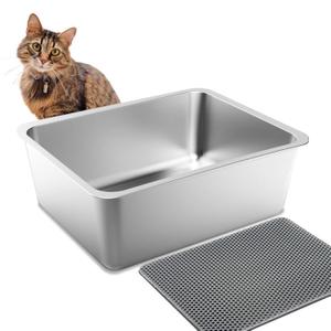 UWANGPET Stainless Steel Cat Litter Box,Odour Proof Litter Pan, Non-Stick, Easy to Clean, Rust Resistant, Non-Slip Rubber Feet UWANGPET Stainless Steel Cat Litter Box,Odour Proof Litter Pan, Non-Stick, Easy to Clean, Rust Resistant, Non-Slip Rubber Feet