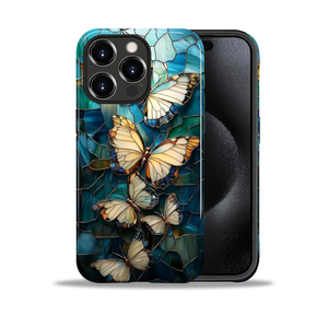 CARLOCA Case for iPhone 15 Pro,Pretty Butterfly Stained Glass Mosaic Design Hybrid Dual Protection Soft TPU Hard PC Shockproof Anti-Scratch Cover Men Women Stylish Protective Phone Case