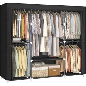 MOGELAFOO 64.5" Closet Wardrobe, Portable Closet for Bedroom, Freestanding Clothes Rack with Non-Woven Fabric Cover, 5 Hanging Rods, 6 Storage Shelves, Clothes Storage Organizer, Black
