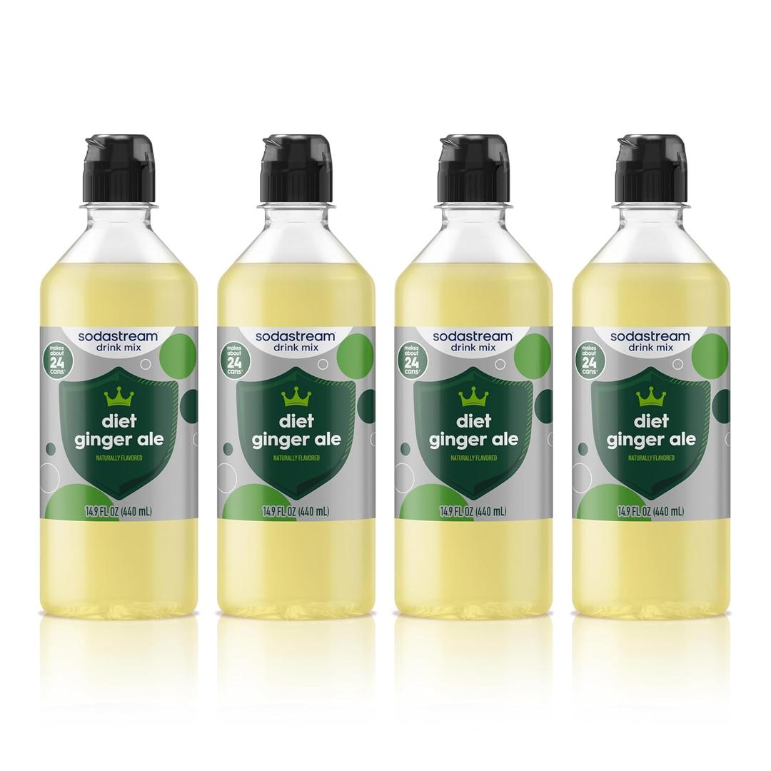 SodaStream Classics Diet Ginger Ale New Pour Bottle, 14.9 Fl Oz (Pack of 4) (EXP 02/07/27)