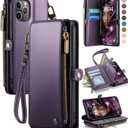 Defencase Compatible with iPhone 11 Pro Case Wallet with RFID Blocking Card Holder for Women Men, Soft PU Leather Magnetic Snap Flip Zipper Strap Wallet Phone Case Fit for iPhone 11 Pro 5.8", Purple