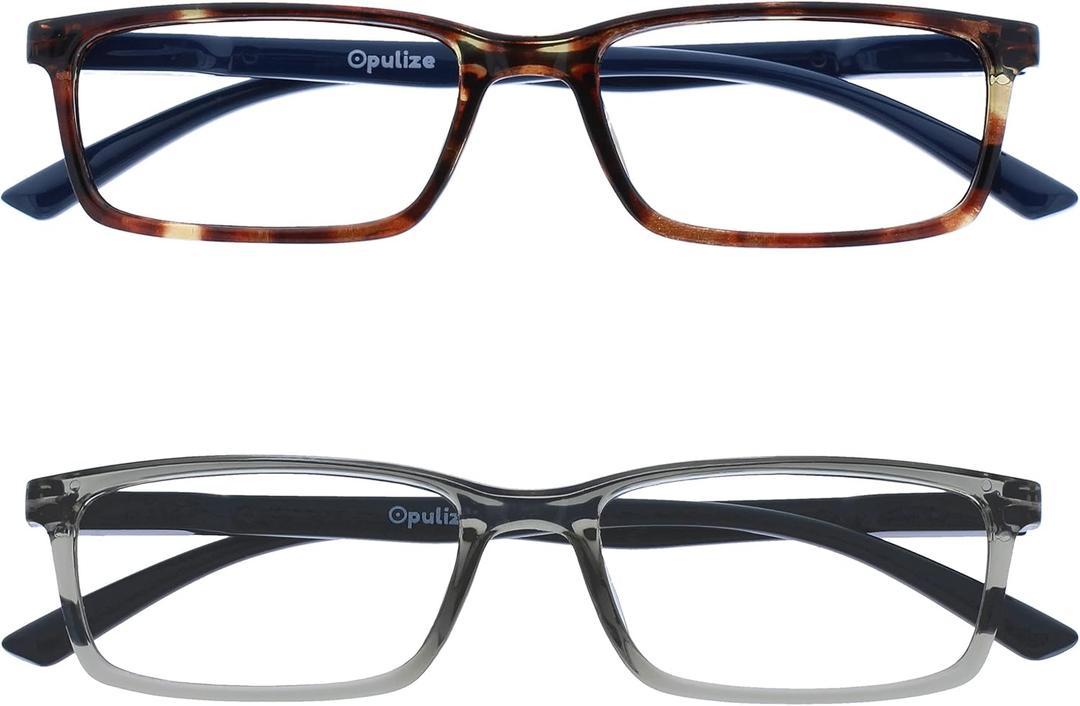 OPULIZE BLU Blue Light Blocking Reading Glasses for Women Men, Cool Round Frame with Anti-Glare, UV and Eyestrain Protection (2-pack Brown / Grey)