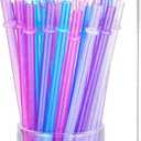 50 Pieces Glitter Reusable Straws Plastic 9 Inch Clear Drinking Straws Hard Plastic for 16 oz 20 oz Stanley with Cleaning Brush, 6 Colors
