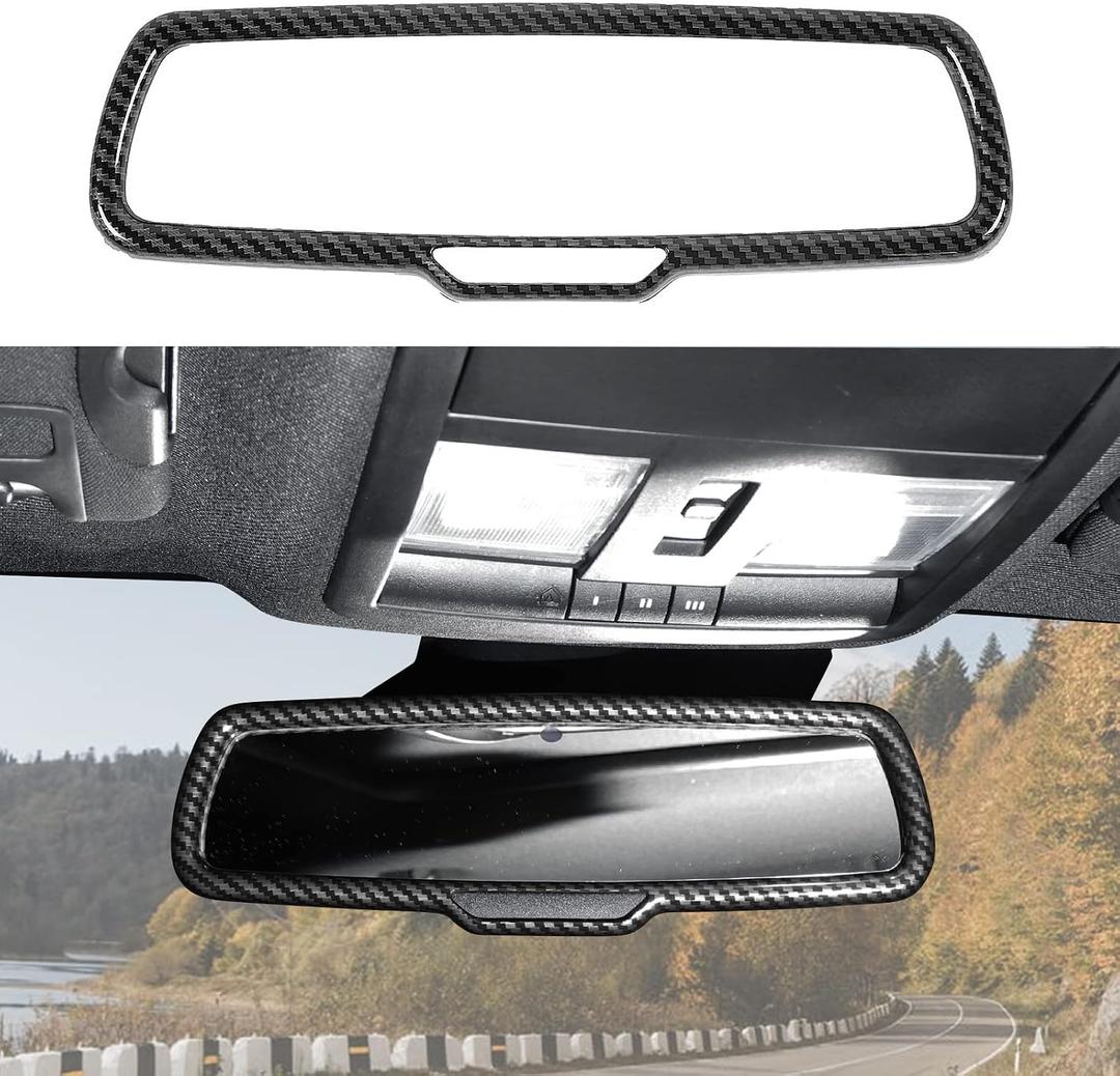 JWWY Inner Rearview Mirror Cover Decoration Trim for Dodge Challenger 2015-2025, Charger 2010-2025, Ram 2010-2017 - Interior Accessories, ABS Carbon Fiber
