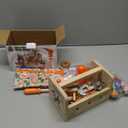 REXBETI Kids Tool Set with Electric Drill, 43Pcs Wooden Toddler Tool Bench with Apron, Educational Montessori Toys for 3 Year Old Boys, Toddler Tool Set, Birthday Gifts for 3 4 5 Year Old Boy Girl