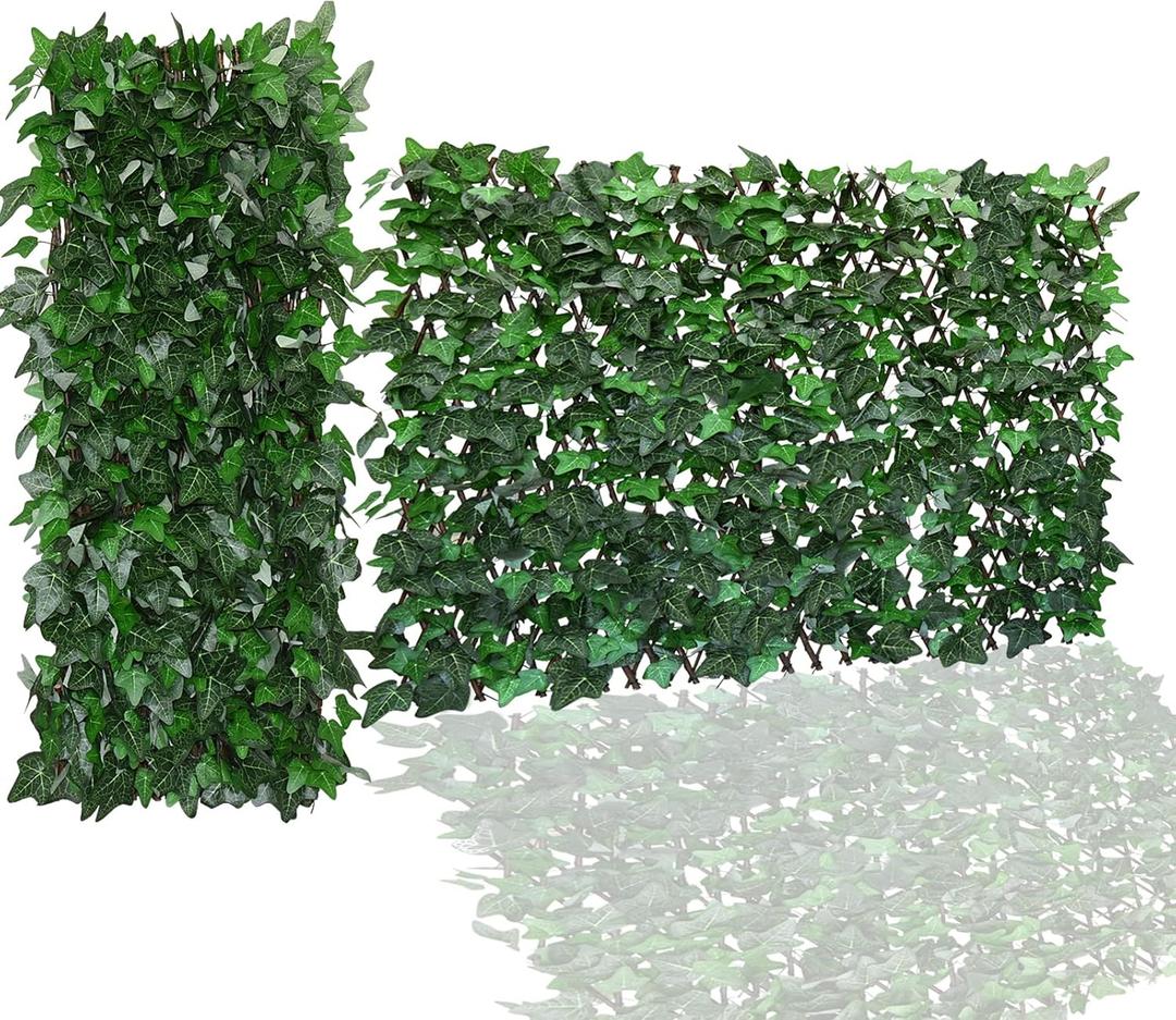Expandable Faux Ivy Fence,Artificial Privacy Screen Decor for Outdoor Wall, Balcony and Patio, Single Sided Leaves (1, Green-Ivy) (Winter Melon Leaf)