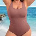 Charmo Plus Size Swimsuit for Women 2026 Tummy Control Scalloped Ribbed One Piece Swimsuits Ruched Modest Bathing Suit (Pink, XXL)