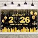 AIBIIN Gold Chrees to 2026 Happy New Year Backdrop New Year Banner 2026 Firework Champagne Nye Decorations Banner for Nye Party Supplies 70.8x43.3 inch (5.9x3.6ft)
