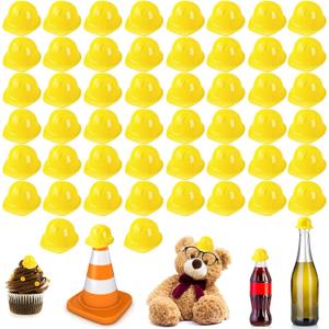 Sratte 50 Pcs Miniature Construction Hat Mini Construction Toy Doll Hats Plastic Miniature Bottle Topper for Party (Yellow)